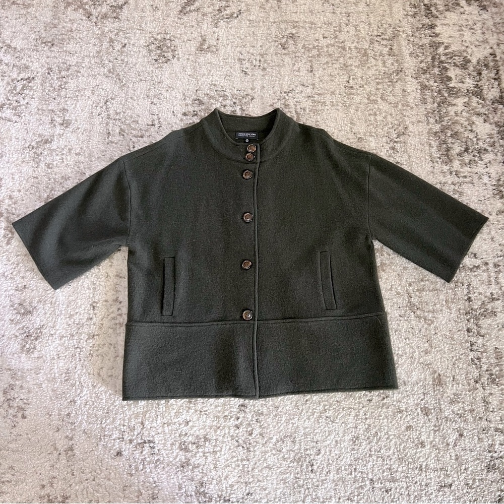 Jones New York Merino Wool Olive Green Button Down 3/4 Sleeve Jacket size 0X
